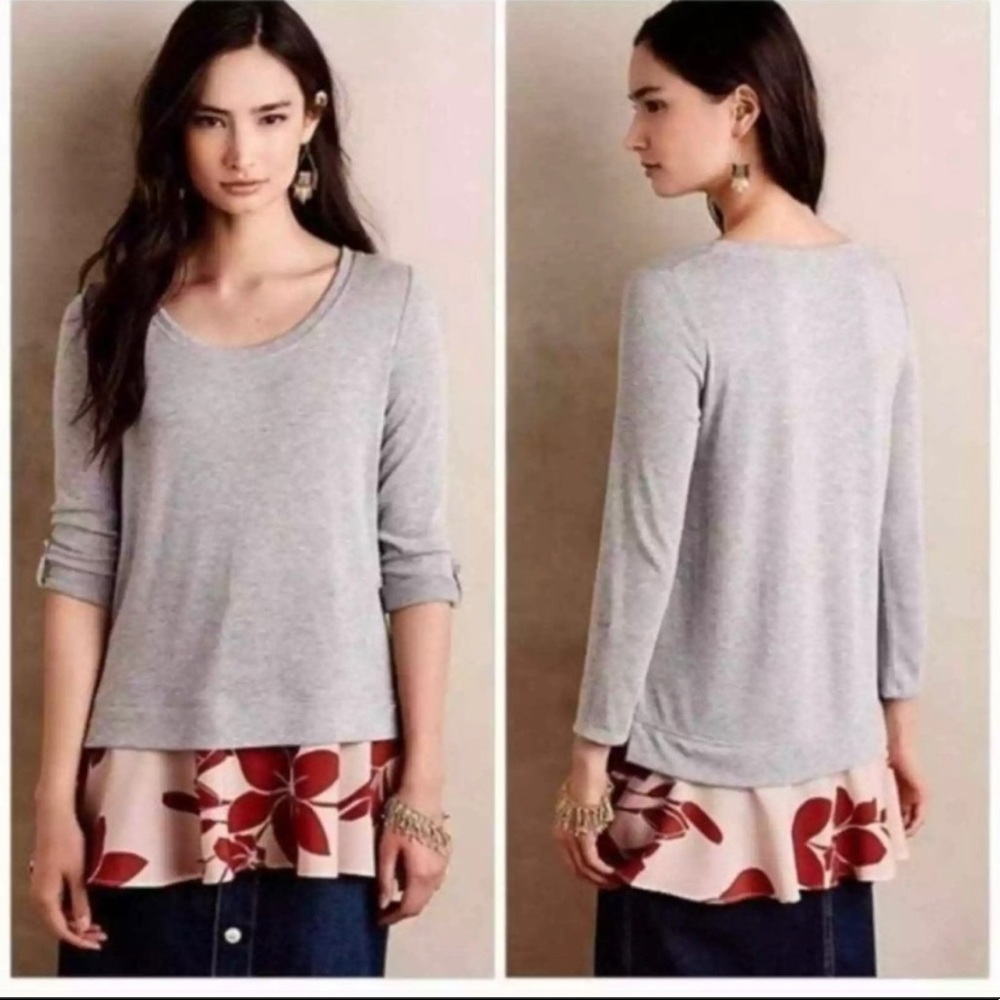 Anthropologie Little Yellow Button knit tunic top with scoop neck